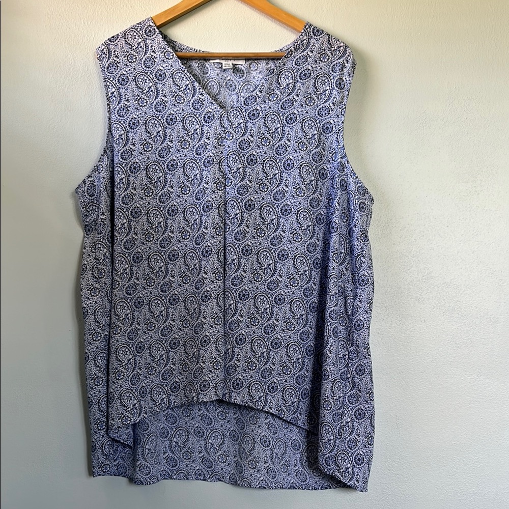 Blue and White Sleeveless Blouse